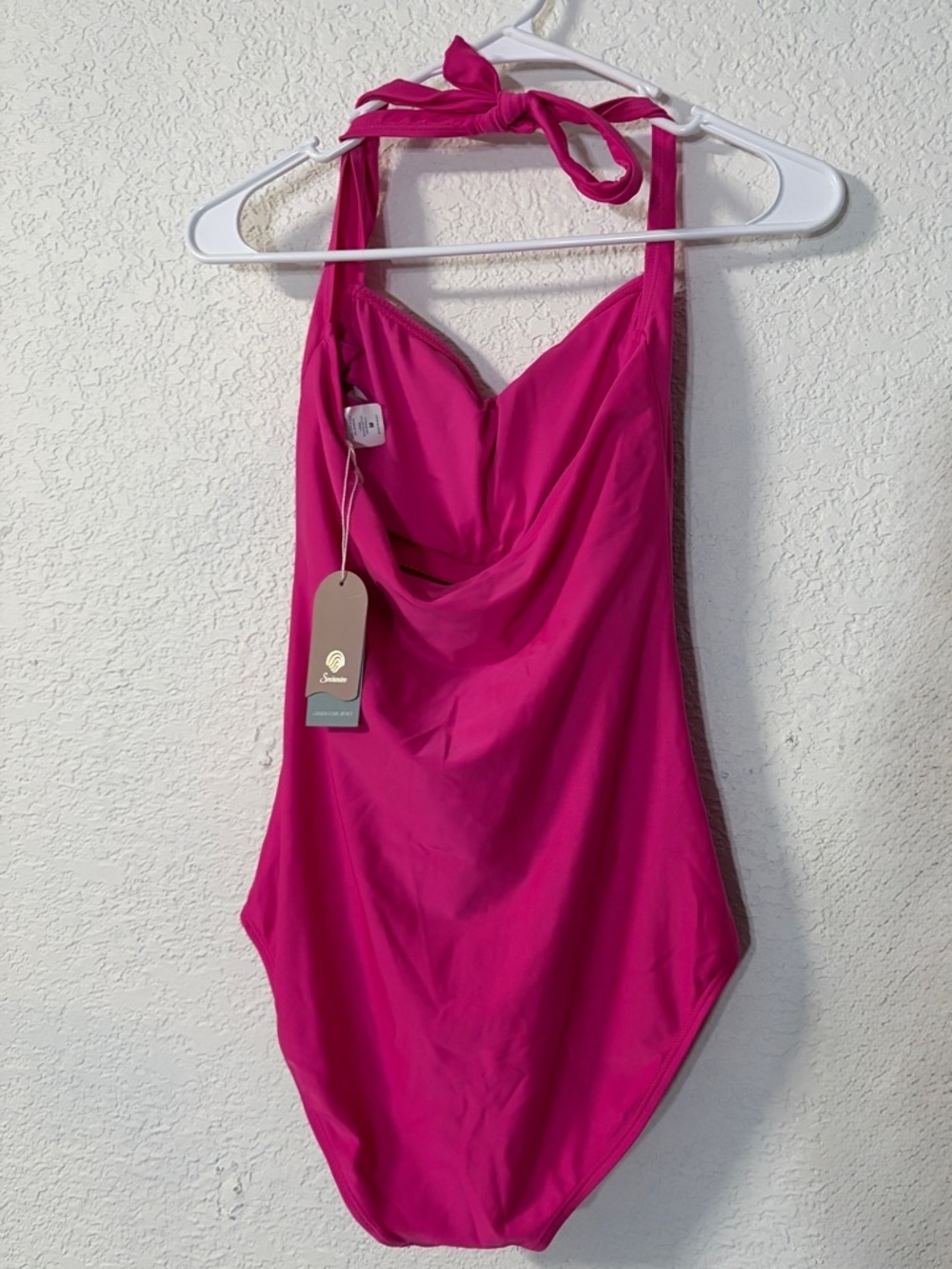 Women’s Fuchsia Classic One-Piece Swimsuit - Ruched Halter Style Beach NEW - Picture 2 of 5